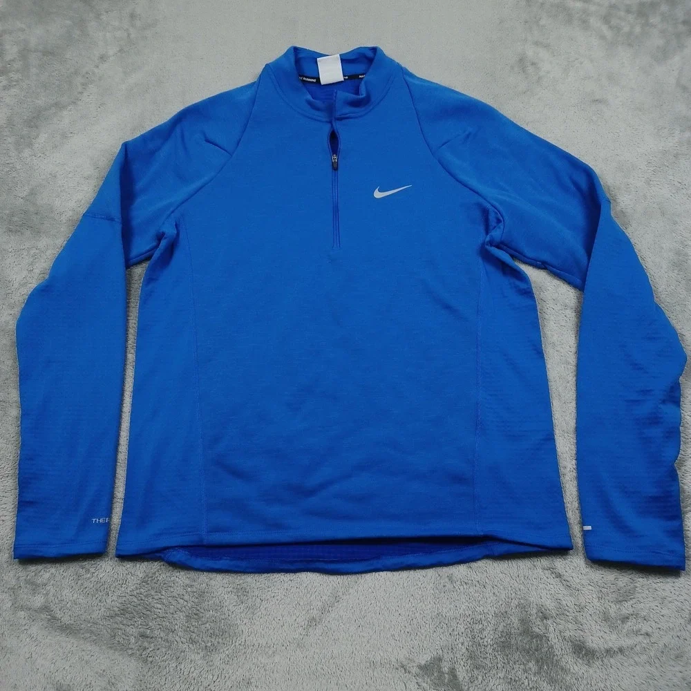 Nike Sweater Mens Large Blue 1/4 Zip Therma Fit Lightweight Activewear Casual